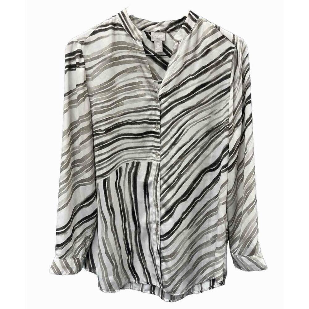 Chico's Women’s small brown White Striped animal print Button Up Career Safari